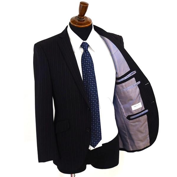 オリヒカ 2つボタン シングルスーツ S Y4 ブラック ストライプ ノータック 袖口4つ釦 開き見せ 663153-1 合物 春秋 6XA030 | BURBERRY | 01