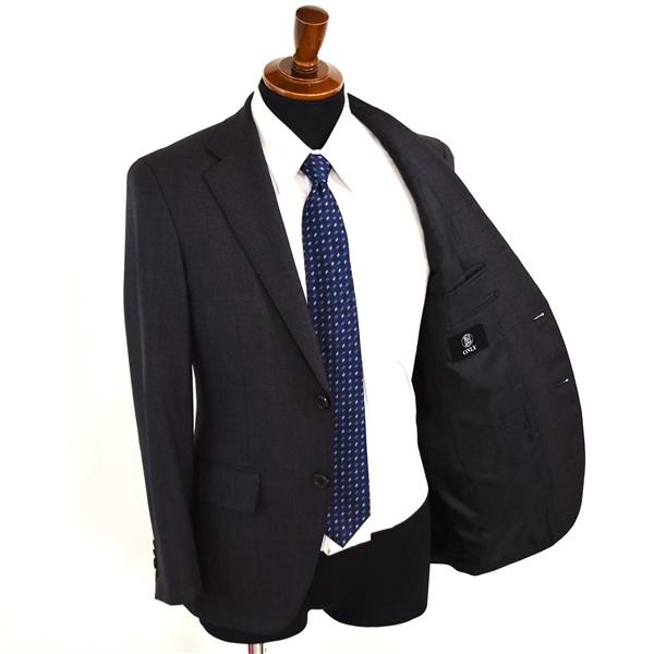 ONLY 2つボタン シングルスーツ S A4 ダークグレー モザイクチェック ノータック 袖口4つ釦 開き見せ 8-0122-42-001 合物 春秋 6XA037 | ONLY | 01