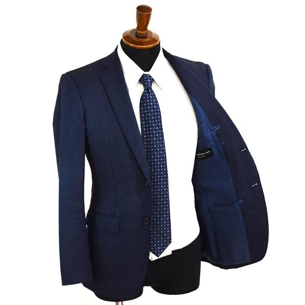 トゥモローランド 2つボタン シングルスーツ S YA4 ダークネイビー 千鳥格子 ノータック 袖口4つ釦 開き見せ 61-06-71-06507 春夏物 6XA038 | TOMORROWLAND | 01