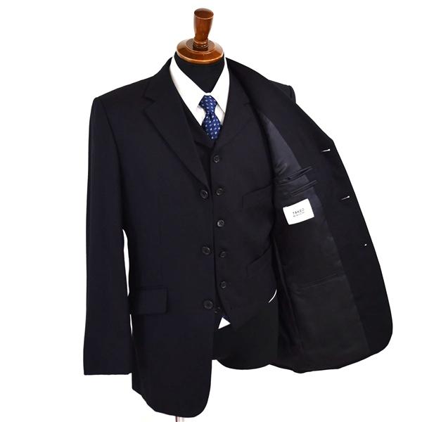 美品 タケオキクチ 3ピース 3つボタン シングルスーツ L Y7 ブラック ストライプ 袖口4つ釦 開き見せ JC070-67006JG 合物 春秋 6XA041 | TAKEO KIKUCHI | 01