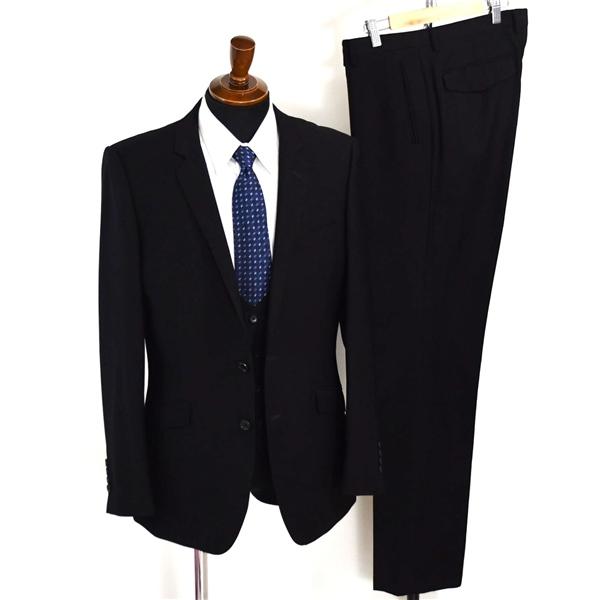 美品 P.S.FA 3ピース 2つボタン シングルスーツ XL A8 ブラック ノータック ブラックスーツ アジャスターなし TN010251 合物 春夏秋 6XA049 | Perfect Suit FActory