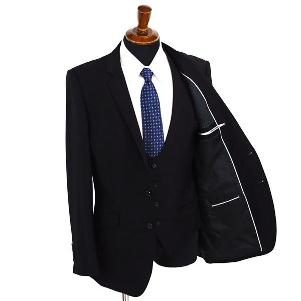 美品 P.S.FA 3ピース 2つボタン シングルスーツ XL A8 ブラック ノータック ブラックスーツ アジャスターなし TN010251 合物 春夏秋 6XA049 | Perfect Suit FActory | 01