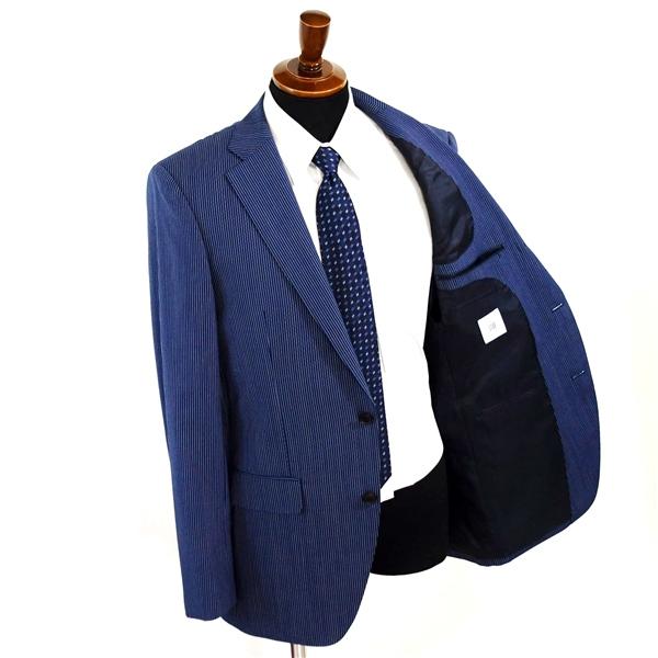 美品 スーツセレクト 段返り 3つボタン シングルスーツ XL A8 ダークネイビー ストライプ ノータック 本切羽 SLL1458 春夏物 薄手 6XA051 | SUIT SELECT | 01