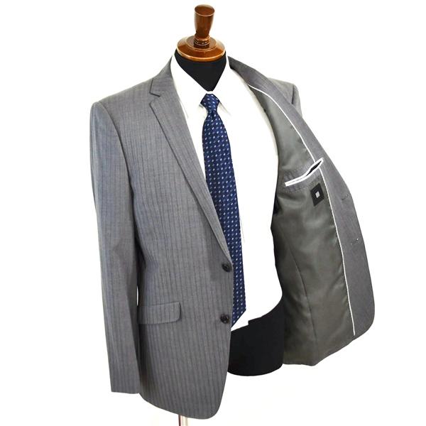 スーツセレクト シルク混生地 2つボタン シングルスーツ XL A8 ライトグレー ストライプ ノータック 開き見せ BLTX1560 春夏物 薄手 6XA052 | SUIT SELECT | 01