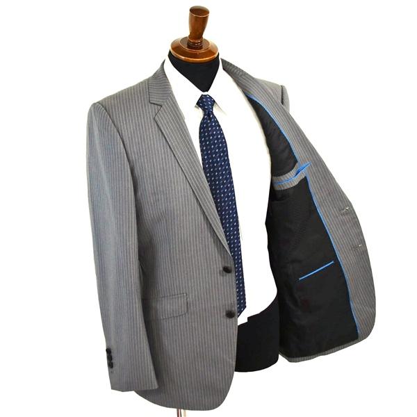 P.S.FA シルク混生地 2つボタン シングルスーツ XL A8 ライトグレー ストライプ ノータック 本切羽 TN240253-15S 夏物 春夏 薄手 6XA053 | Perfect Suit FActory | 01