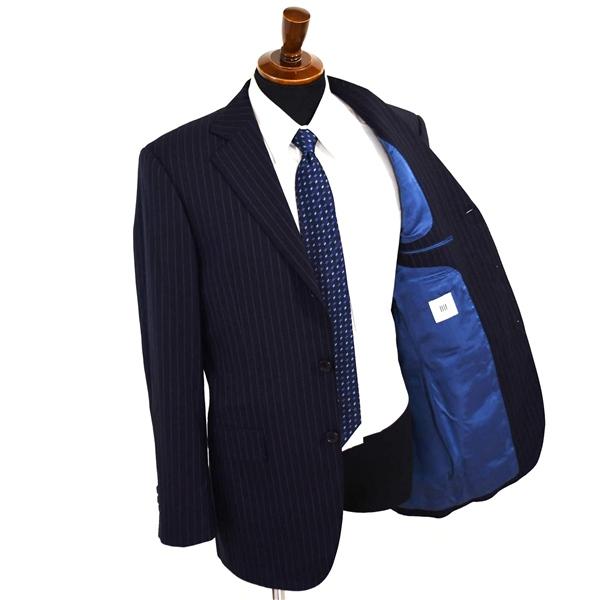 スーツセレクト Super100's生地 3つボタン シングルスーツ XL Y8 ダークネイビー ストライプ 袖口4つ釦 本切羽 SLY9006 合物 春秋 6XA054 | SUIT SELECT | 01