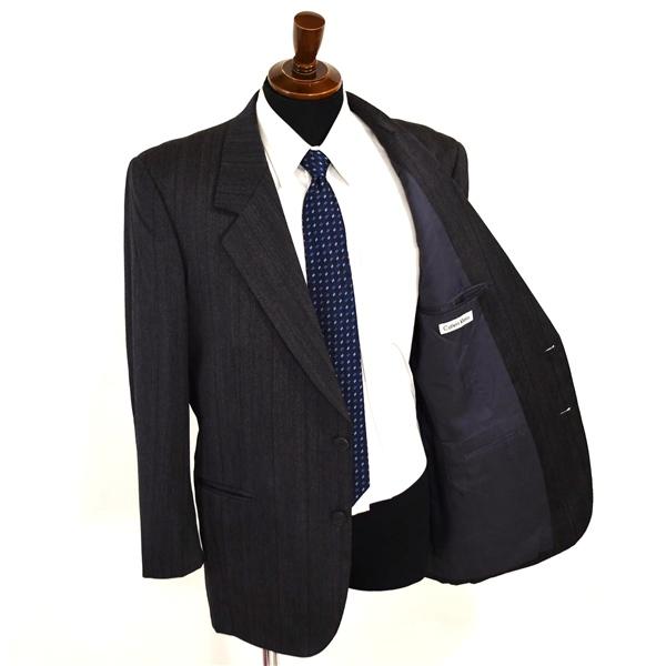 カルバンクライン 2つボタン シングルスーツ L AB6 ダークグレー ストライプ Calvin Klein PC3-BRCB-KA-0108 合物 春秋 6XA068 | Calvin Klein | 01