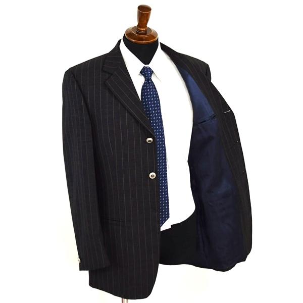 ヴェルサーチ 3つボタン シングルスーツ M A6 ダークグレー ストライプ かぶせ銀ボタン 開き見せ VERSACE 28F2K3 合物 春秋 6XA069 | VERSACE | 01