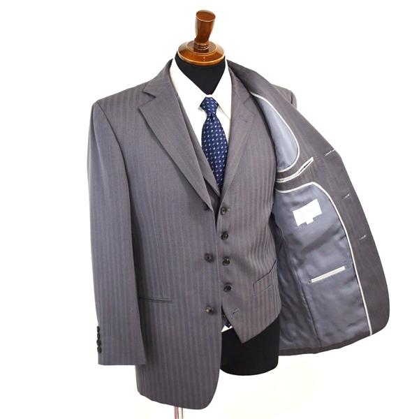 新品同様 MEN'S TENORAS 3ピース 3つボタン シングルスーツ M A5 ライトグレー ストライプ 開き見せ TE-7024 合物 春夏秋 6XA100 | TENORAS | 01