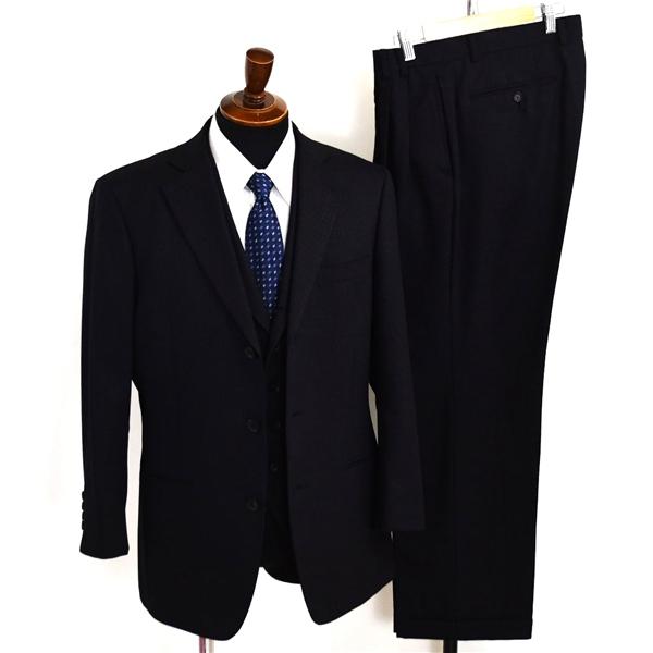 MEN'S TENORAS 3ピース 3つボタン シングルスーツ M A5 ブラック ストライプ 開き見せ TE-9015 合物 春夏秋 6XA102 | TENORAS