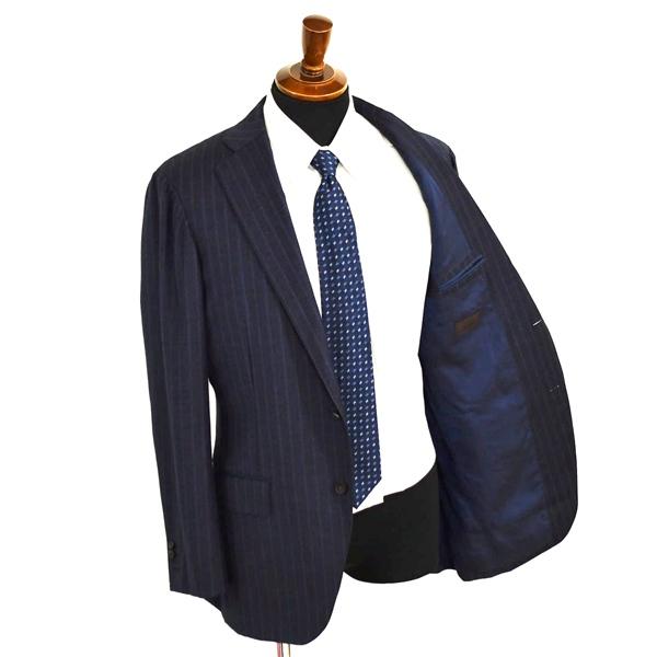 ユニバーサルランゲージ 伊製 ロロピアーナ 130's生地 段返り 3つボタン シングルスーツ L A7 ダークネイビー ストライプ U3AS27 6XA104 | UNIVERSAL LANGUAGE | 01