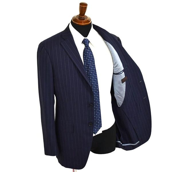 ユニバーサルランゲージ 伊製 ゼニア生地 2つボタン シングルスーツ L A7 ダークネイビー ストライプ ノータック 0618401 夏物 春夏 6XA107 | UNIVERSAL LANGUAGE | 01