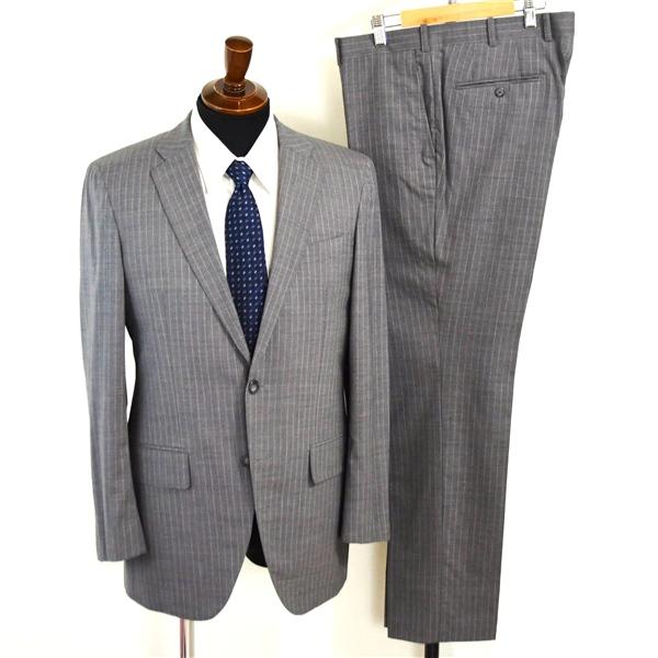 麻布テーラー 2つボタン シングルスーツ M A6 ライトグレー ストライプ ノータック 開き見せ azabu tailor 夏物 春夏 薄手 6XA117 | 麻布テーラー