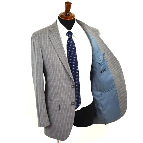 麻布テーラー 2つボタン シングルスーツ M A6 ライトグレー ストライプ ノータック 開き見せ azabu tailor 夏物 春夏 薄手 6XA117 | 麻布テーラー | 01