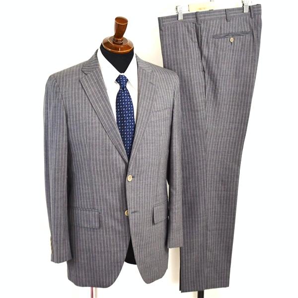 麻布テーラー 2つボタン シングルスーツ M A6 ダークグレー ストライプ ノータック 開き見せ azabu tailor 夏物 春夏 薄手 6XA118 | 麻布テーラー