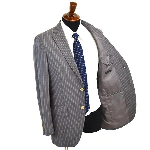 麻布テーラー 2つボタン シングルスーツ M A6 ダークグレー ストライプ ノータック 開き見せ azabu tailor 夏物 春夏 薄手 6XA118 | 麻布テーラー | 01