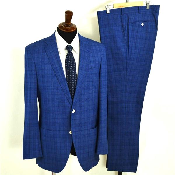 麻布テーラー 2つボタン シングルスーツ L A7 ネイビー グレンチェック ノータック 開き見せ azabu tailor 夏物 春夏 薄手 6XA120 | ブランド登録なし