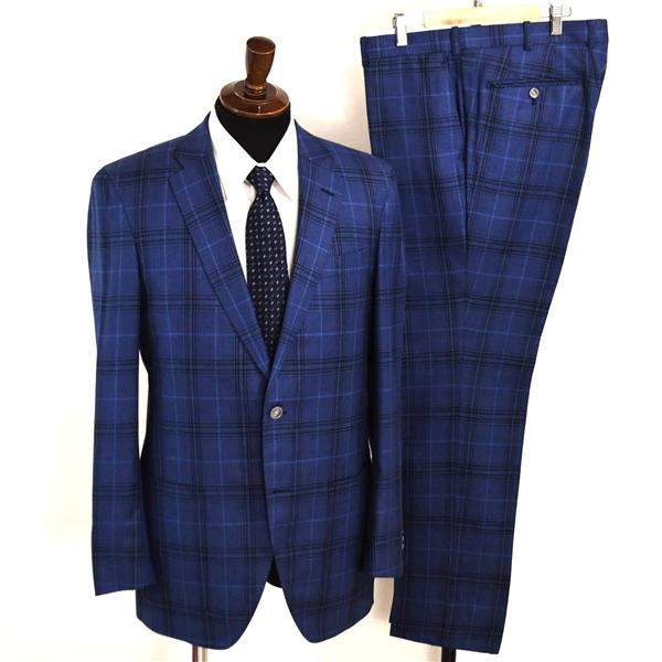 麻布テーラー 2つボタン シングルスーツ L A7 ダークネイビー チェック ノータック 開き見せ azabu tailor 夏物 春夏 薄手 6XA121 | ブランド登録なし