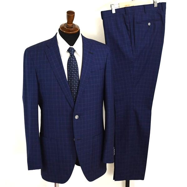 麻布テーラー 2つボタン シングルスーツ L A7 ダークネイビー チェック ノータック 開き見せ azabu tailor 夏物 春夏 薄手 6XA122 | ブランド登録なし