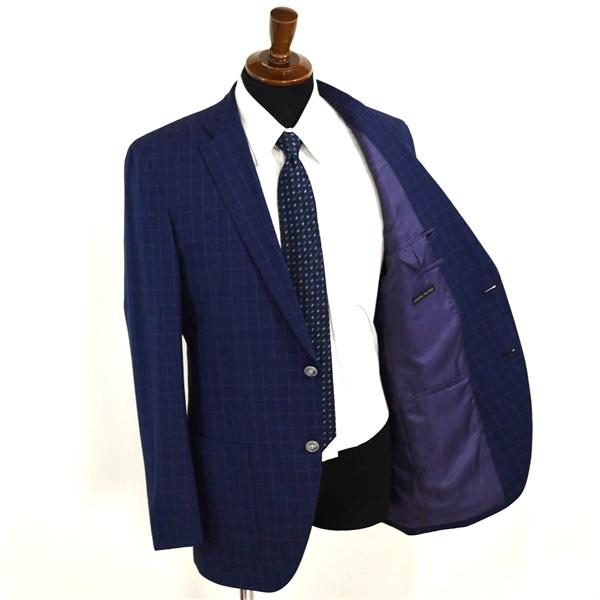 麻布テーラー 2つボタン シングルスーツ L A7 ダークネイビー チェック ノータック 開き見せ azabu tailor 夏物 春夏 薄手 6XA122 | ブランド登録なし | 01