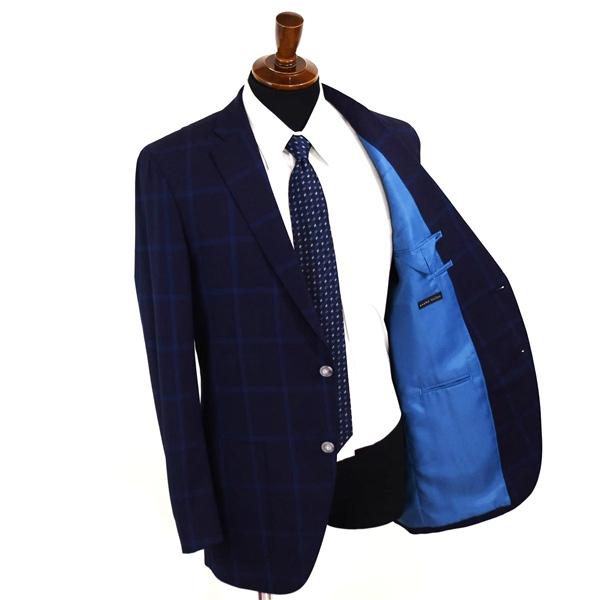 麻布テーラー 2つボタン シングルスーツ L A7 ダークネイビー ウインドペン ノータック 開き見せ azabu tailor 夏物 春夏 薄手 6XA123 | ブランド登録なし | 01