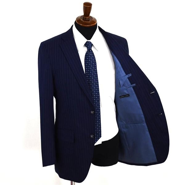美品 麻布テーラー 2つボタン シングルスーツ M A6 ダークネイビー ストライプ ノータック azabu tailor 夏物 春夏 薄手 6XA130 | 麻布テーラー | 01