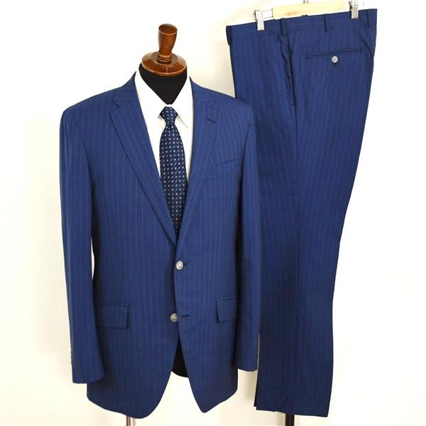 麻布テーラー 2つボタン シングルスーツ L A7 ダークネイビー ストライプ ノータック 開き見せ azabu tailor 夏物 春夏 薄手 6XA135 | 麻布テーラー