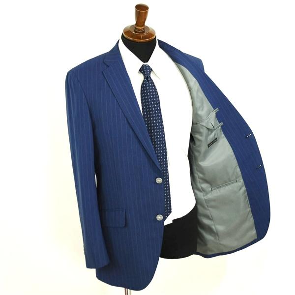 麻布テーラー 2つボタン シングルスーツ L A7 ダークネイビー ストライプ ノータック 開き見せ azabu tailor 夏物 春夏 薄手 6XA135 | 麻布テーラー | 01