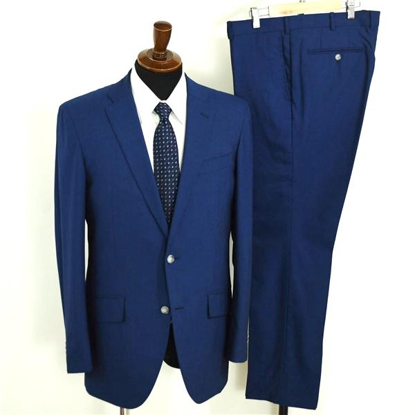 麻布テーラー 2つボタン シングルスーツ L A7 ダークネイビー ストライプ ノータック 開き見せ azabu tailor 夏物 春夏 薄手 6XA136 | 麻布テーラー