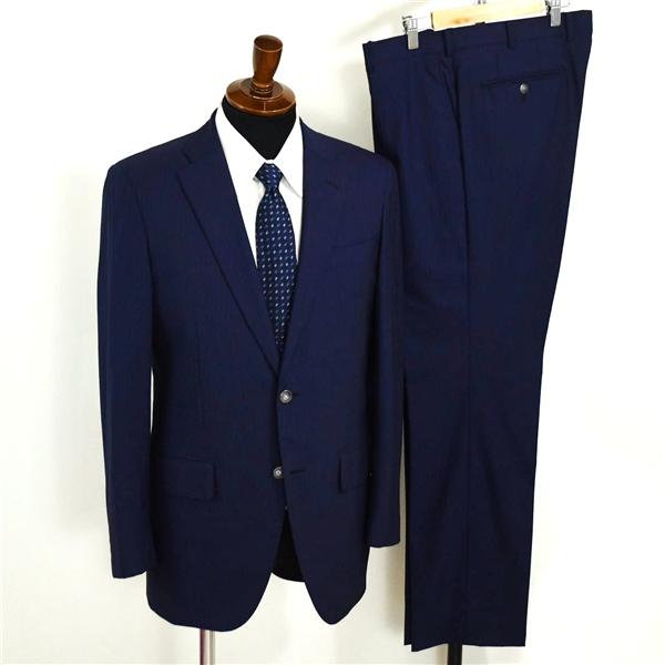 麻布テーラー 2つボタン シングルスーツ L A7 ダークネイビー ストライプ ノータック 開き見せ azabu tailor 夏物 春夏 薄手 6XA142 | 麻布テーラー