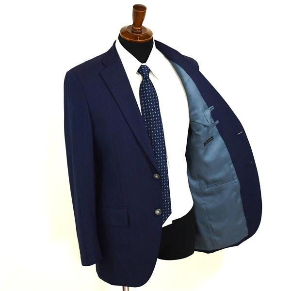 麻布テーラー 2つボタン シングルスーツ L A7 ダークネイビー ストライプ ノータック 開き見せ azabu tailor 夏物 春夏 薄手 6XA142 | 麻布テーラー | 01