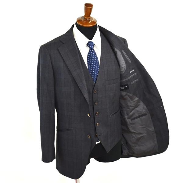ユニバーサルランゲージ 伊製 REDA生地 3ピース 3つボタン シングルスーツ L A7 ダークグレー チェック ノータック TR02 春秋 6XA144 | UNIVERSAL LANGUAGE | 01