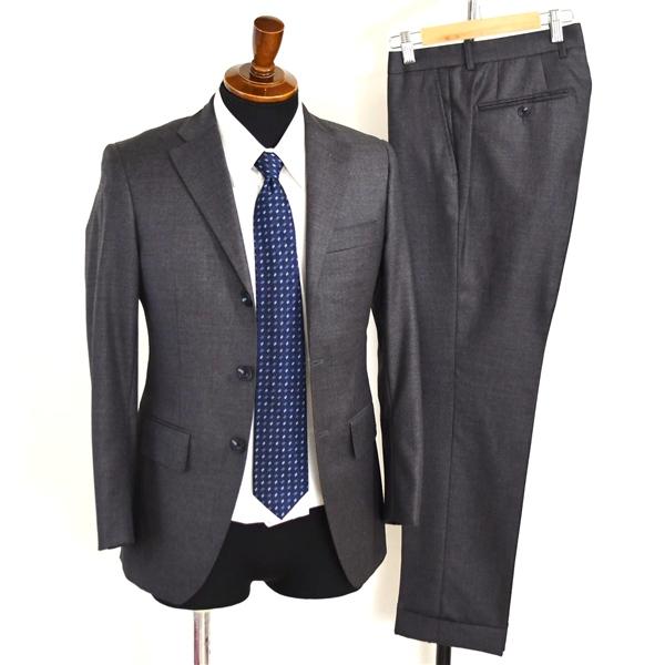 美品 麻布テーラー 3つボタン シングルスーツ L A7 ダークグレー ノータック 袖口4つ釦 開き見せ azabu tailor 合物 春秋 6XB002 | 麻布テーラー