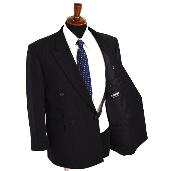 美品 U.P. renoma 4つボタン ダブルスーツ M AB4 ブラック ストライプ 袖口3つ釦 開き見せ ユーピー・レノマ 0109726 夏物 春夏 6XB048 | renoma | 01