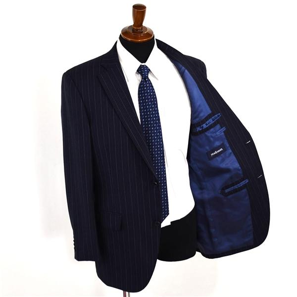 ニューヨーカー 2つボタン シングルスーツ L AB6 ダークネイビー ストライプ ノータック 11-07-2110-75-46 夏物 春夏 薄手 6XB065 | NEWYORKER | 01