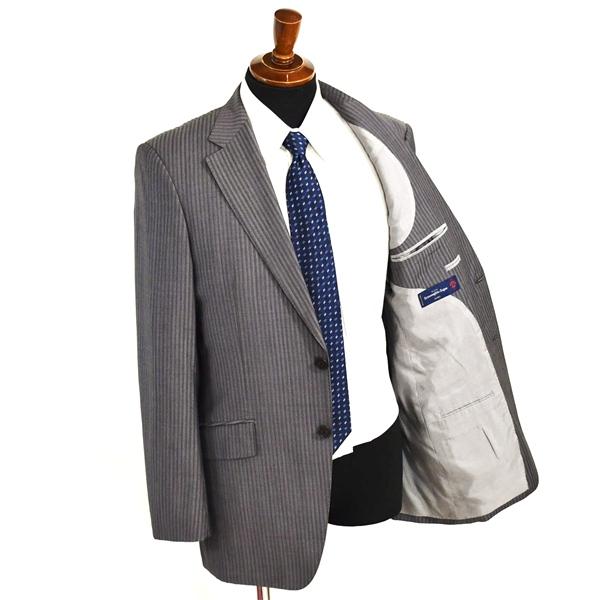 伊製 エルメネジルドゼニア シルク混生地 2つボタン シングルスーツ L AB7 ダークグレー ストライプ ノータック MS50062 夏物 春夏 6XB105 | ZEGNA | 01