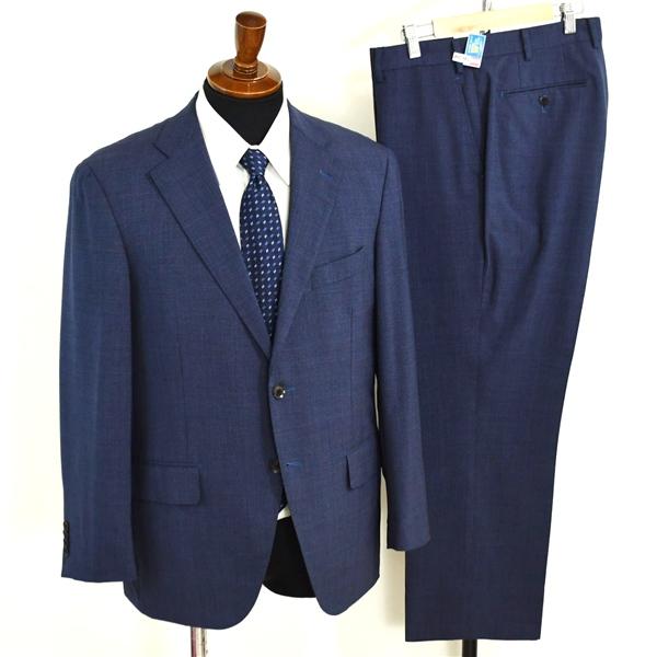 ONLY 2つボタン シングルスーツ M AB5 ダークネイビー 千鳥格子 ノータック 袖口4つ釦 開き見せ 45913 夏物 春夏 薄手 6XC012 | ONLY