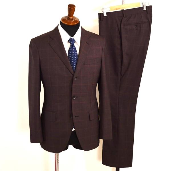 スーツセレクト 伊製 130's生地 3つボタン シングルスーツ S Y5 ダークブラウン ウインドペン ノータック 本切羽 SLJ1661 春夏 6XC015 | SUIT SELECT
