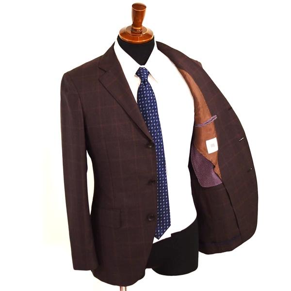 スーツセレクト 伊製 130's生地 3つボタン シングルスーツ S Y5 ダークブラウン ウインドペン ノータック 本切羽 SLJ1661 春夏 6XC015 | SUIT SELECT | 01