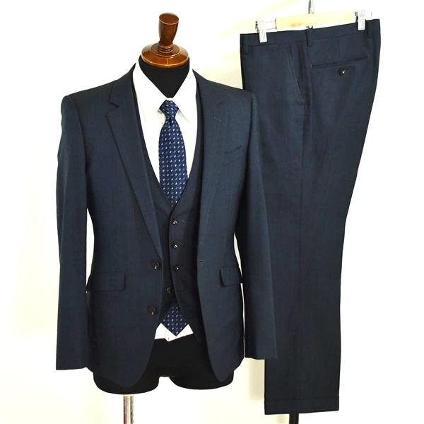 スーツセレクト 3ピース 2つボタン シングルスーツ S A4 ダークネイビー ノータック 袖口4つ釦 開き見せ BLK1651 合物 春夏秋 6XC016 | SUIT SELECT