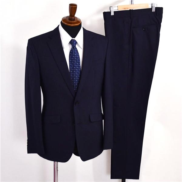 美品 スーツセレクト 2つボタン シングルスーツ M A6 ダークネイビー ストライプ ノータック BLRP1852 夏物 春夏 薄手 6XC028 | SUIT SELECT