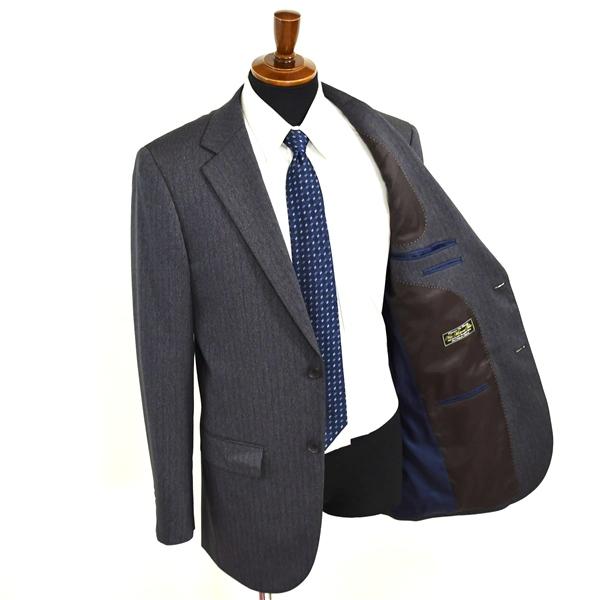 P.S.FA 2つボタン シングルスーツ XL A8 ダークグレー ストライプ ノータック 袖口4つ釦 開き見せ PEC132903-18 夏物 春夏 薄手 6XC041 | Perfect Suit FActory | 01