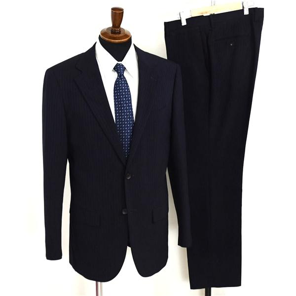 P.S.FA 2つボタン シングルスーツ XL A8 ダークネイビー ストライプ ノータック 袖口4つ釦 開き見せ 11250720-88 夏物 春夏 薄手 6XC045 | Perfect Suit FActory