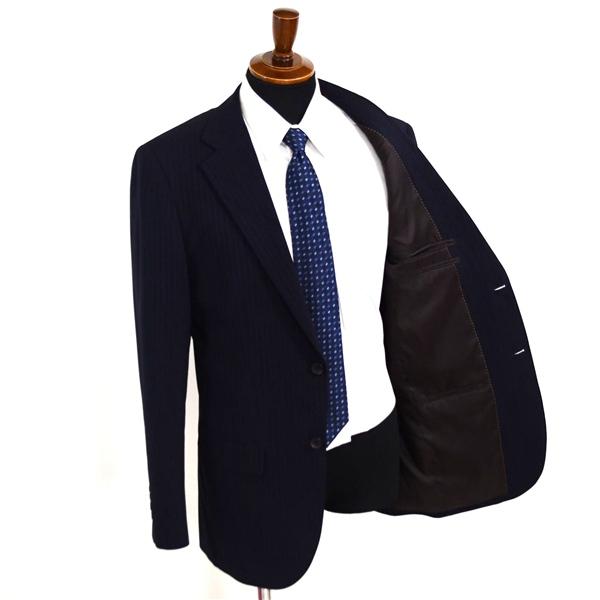 P.S.FA 2つボタン シングルスーツ XL A8 ダークネイビー ストライプ ノータック 袖口4つ釦 開き見せ 11250720-88 夏物 春夏 薄手 6XC045 | Perfect Suit FActory | 01