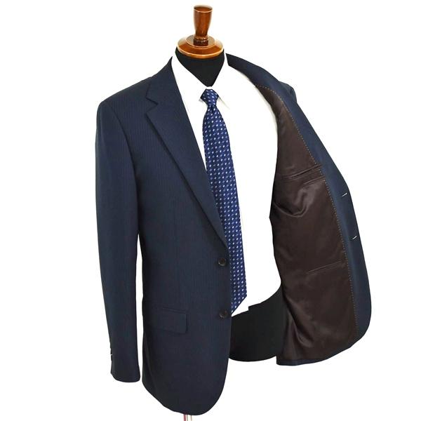 P.S.FA 2つボタン シングルスーツ XL A8 ダークネイビー ストライプ ノータック 袖口4つ釦 開き見せ 11250921-85 夏物 春夏 薄手 6XC046 | Perfect Suit FActory | 01