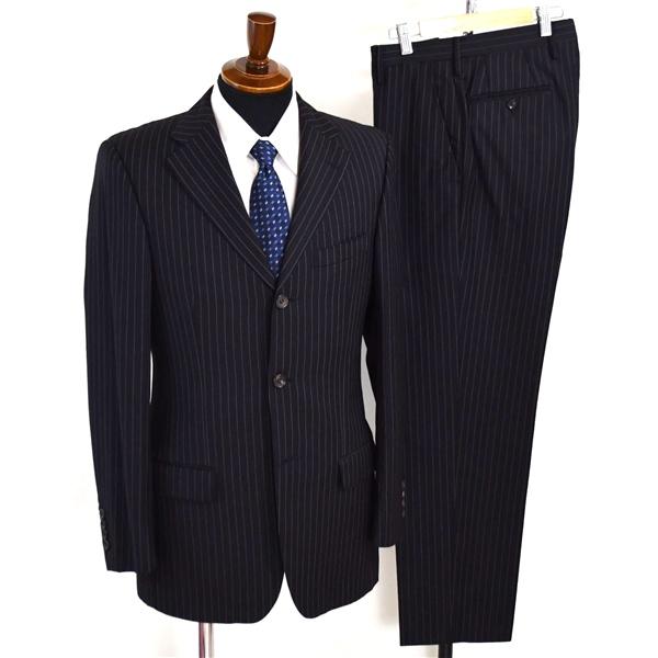 GUCCI 3つボタン シングルスーツ M Y6 ブラック ストライプ ノータック 袖口4つ釦 開き見せ 28EGF3 合物 春秋 6XC051 | GUCCI