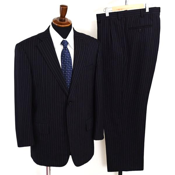 Jプレス 2つボタン シングルスーツ M AB5 ブラック ストライプ ツータック 袖口4つ釦 開き見せ J.PRESS 586 合物 春秋 6XC055 | J.PRESS