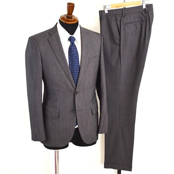 アローズ green label relaxing シルク混 2つボタン シングルスーツ M Y5 ダークグレー ストライプ ノータック 3121-199-1569 春秋 6XC057 | green label relaxing