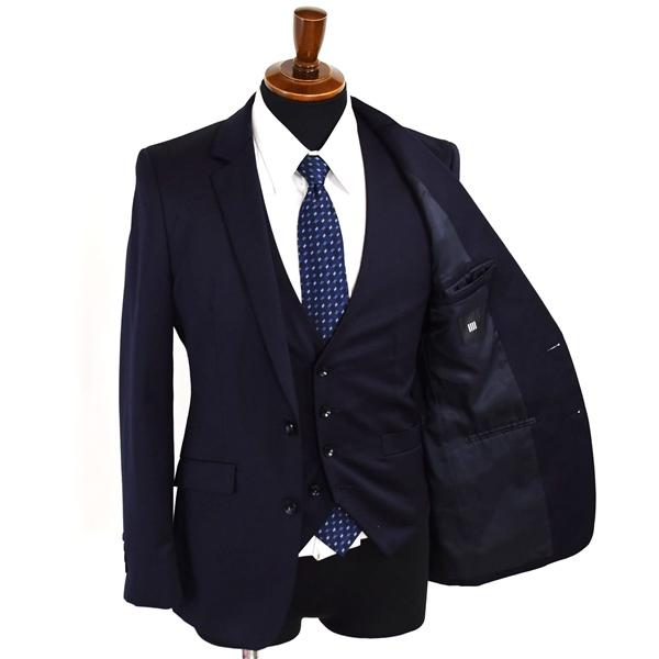 美品 スーツセレクト シルク混 3ピース 2つボタン シングルスーツ M Y5 ダークネイビー ノータック BLS9002 合物 春夏秋 6XC064 | SUIT SELECT | 01