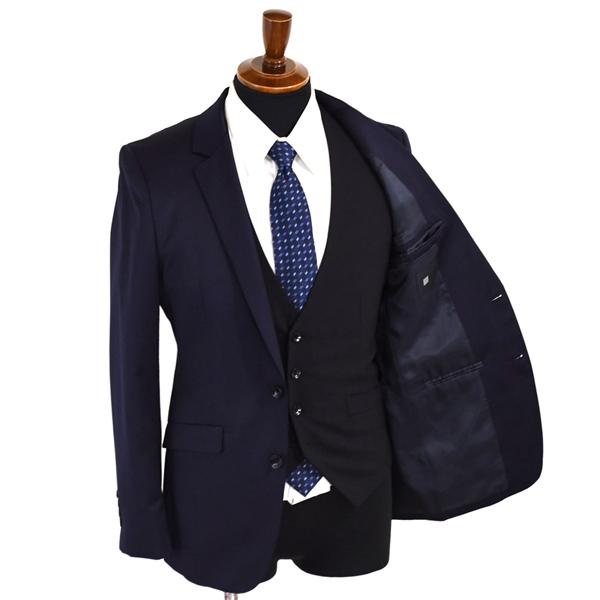 美品 スーツセレクト シルク混 3ピース 2つボタン シングルスーツ M Y5 ダークネイビー ノータック BLS9002 合物 春夏秋 6XC064 | SUIT SELECT | 06